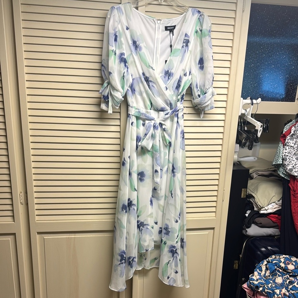 Dkny Blue and White High-Low Wrap Sundress